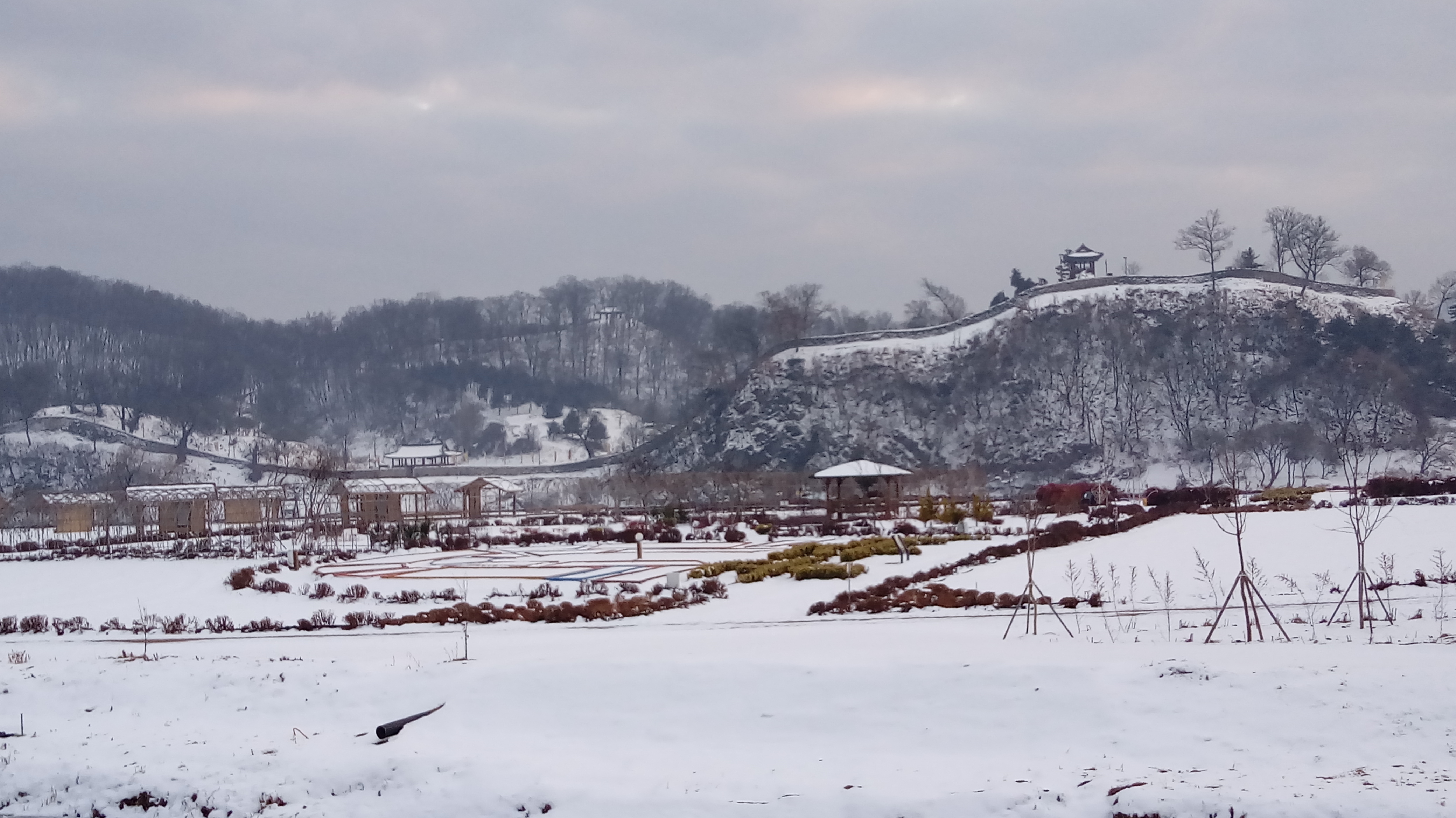 눈오는날 금강둔치에서 바라본 공산성 이미지